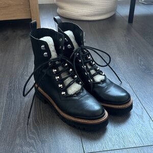Black Leather Lace-Up Ankle Boots
